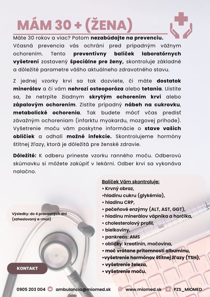 Skríningové vyšetrenie – „som žena +30“