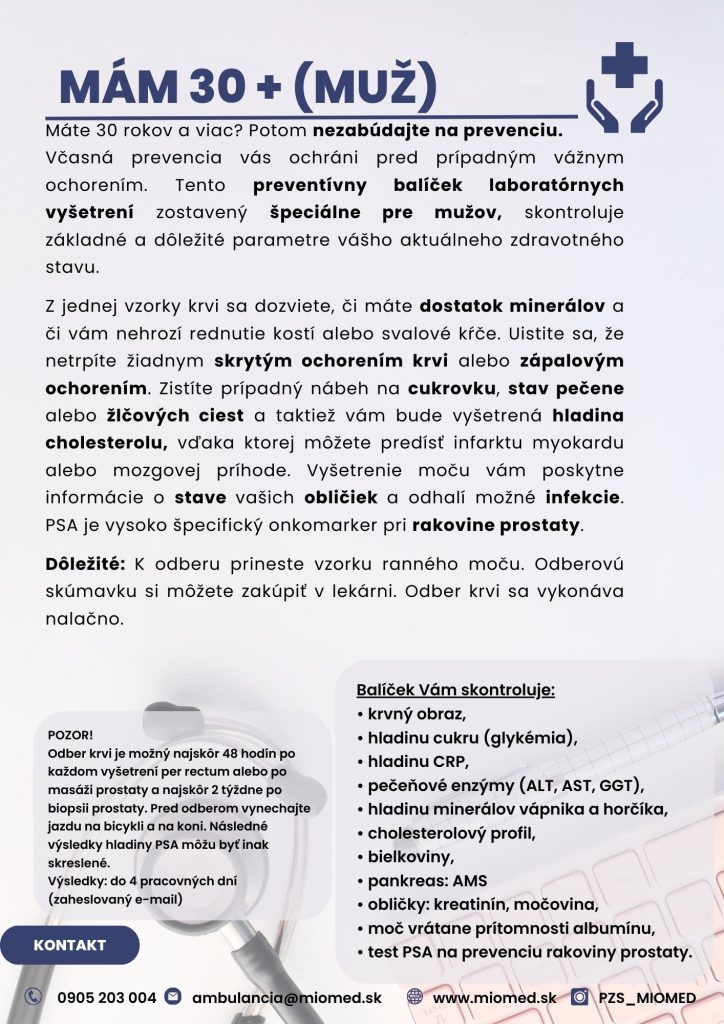 Skríningové vyšetrenie – „som muž +30“