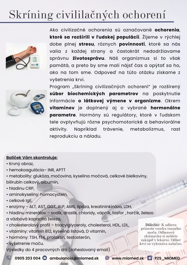 Skríningové vyšetrenie – civilizačné ochorenia